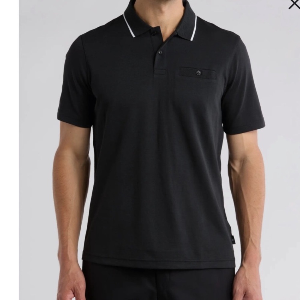 Ted Baker black polo shirt with button pocket and white collar trim XXXL TED 7